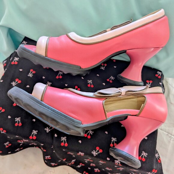 John Fluevog Vintage BEBE Heels Pretty Pink With Light Pink Bows Size 10 - Picture 4 of 14